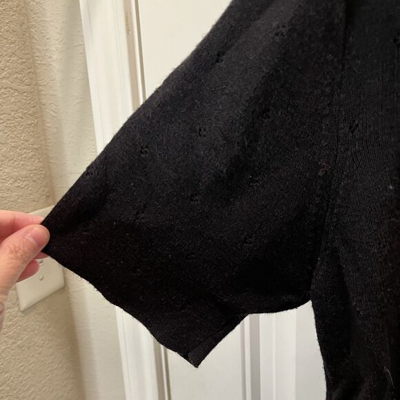 Vintage Worthington Eyelet Black Button Up Short Sleeve Knit Top Womens Size L - Picture 5 of 9